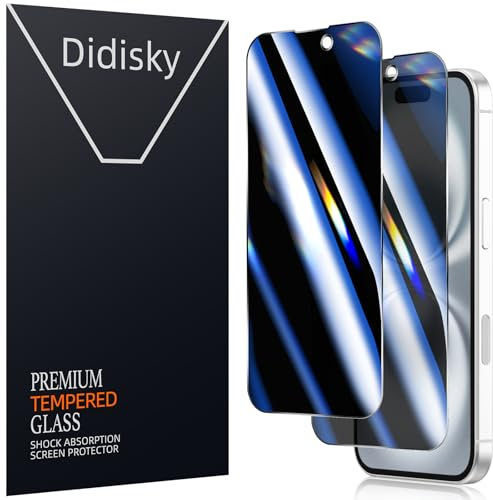 Didisky (2 pièces Film protection confidentialité iPhone 15, iPhone 16 6,1, Verre trempé 9H, Anti-espion, Anti-trace, Installation facile, Résistant aux rayures, Sans bulles