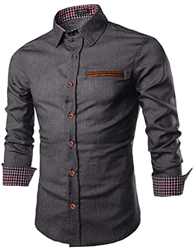 COOFANDY Herren Hemd Langarm Jeanshemd Vintage Denim Shirt Grau M