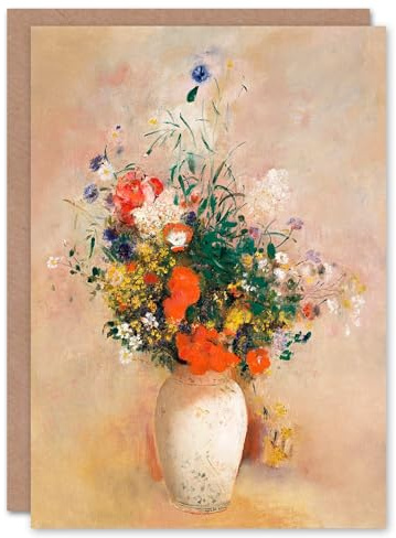 Artery8 Odilon Redon Art Card Vase of Flowers in Pink Background