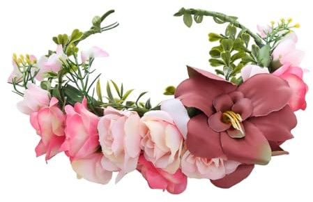 YAZILIND Vibrant Pink Rose Headband with Magenta Blooms - Boho Wedding Hair Vine for Brides & Photoshoots