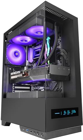 Mars Gaming MC-PULSAR, Case Gaming ATX, Schermo LCD Frontale in Tempo Reale, Doppio Vetro Temperato Frontale e Laterale, Sistema di Cablaggio CABLEHATCH, Raffreddamento Liquido fino a 240mm, Nero