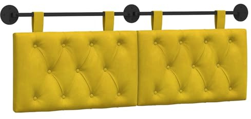 vidaXL Hängendes Kopfteil Gelb Samt, Schlafzimmer, modernes Wand-Kopfteil, rechteckig mit Samtbezug, gesteppt, Holzwerkstoff, platzsparende Dekoration