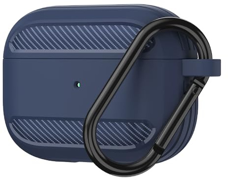 Techsuit für AirPods 3 Carbon Silikon Hülle mit Premium Textur Design, LED Ausschnitt, Stoßfester Schutz, Kabelloses Laden Kompatibel, Sicherer Verschluss, Weiche Haptik, Marineblau