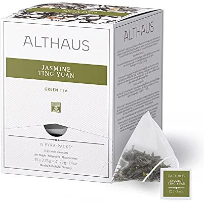 Althaus Tee JASMINE TING YUAN ⋅ Grüner Tee im Pyramidenbeutel ⋅ PYRA PACK ⋅ Grüner Jasmintee ⋅ 15 x 2,75g