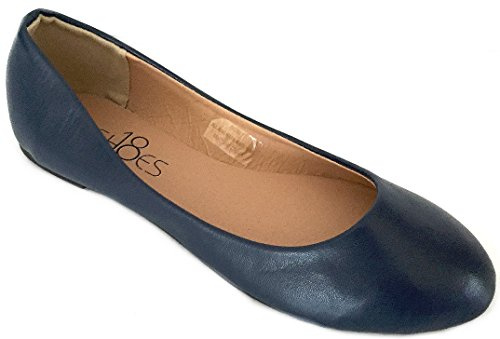 Shoes 18 Womens Classic Round Toe Ballerina Ballet Flat Shoes 8600 Navy Pu UK 5.5