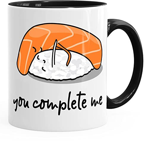 MoonWorks® Kaffee-Tasse Sushi You complete me Liebe Geschenk Valentinstag Weihnachten schwarz unisize