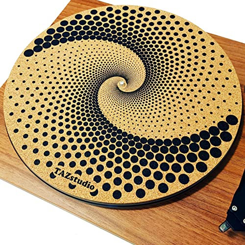 TazStudio Kork-Plattenspielermatte für besseren Klang auf Vinyl-LP-Plattenspielern – Original geometrisches Design, psychedelische geometrische Punktkunst (3 mm dick) – m3