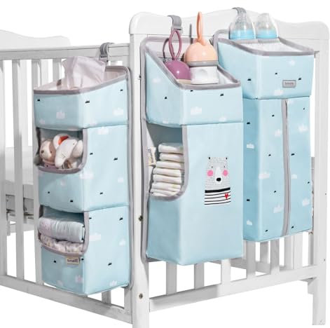 Sunveno Hängender Aufbewahrung babybett Hängender Organizer babybett Windeltasche Hängender Aufbewahrungstasche babybett windelkorb organizer mit abnehmbarer Partition(Blau)