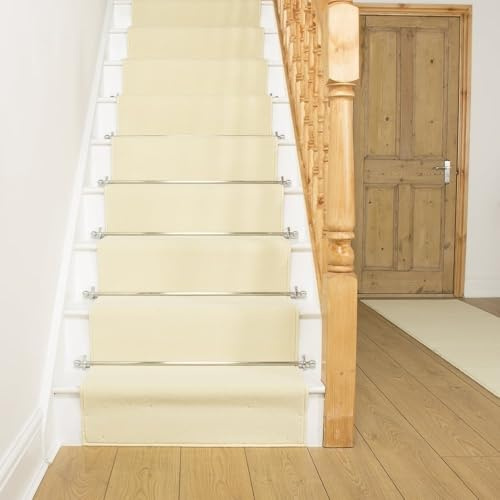 Soft & Comfortable Stair Runner - Smooth & Durable Carpet for Stairs - Stain-Resistant, Fade-Resistant - Multiple Sizes - 60cm x 690cm - 9mm Thick - Plain, Cream