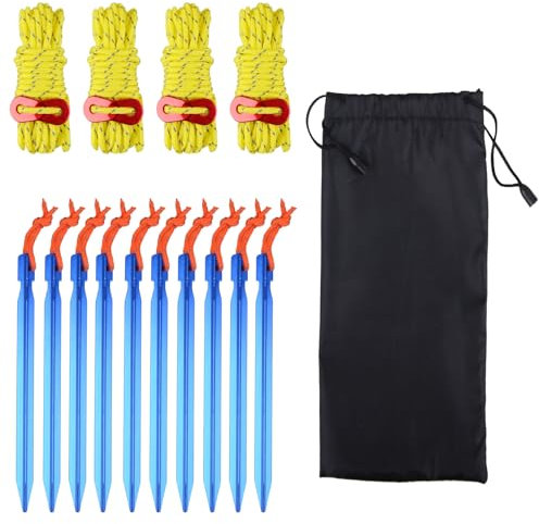 TRIWONDER Aluminium Zeltstangen + Reflektierende Paracordseil mit Seilspanner für Camping, Wandern, Backpacking (Gelb)