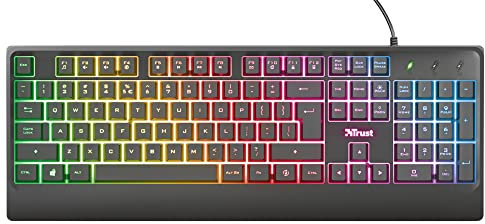 Trust Gaming Ziva Tastiera Da Gioco, Con Illuminazione LED Multicolore Per PC, Layout Italiano, 12 Tasti Multimediali, Robusto Design, USB Plug And Play, Nero