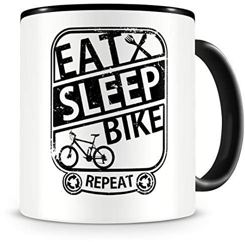 Samunshi® Mountainbike MTB Tasse mit Spruch Eat Sleep Bike Repeat Geschenk für Biker Kaffeetasse groß Lustige Tassen zum Geburtstag schwarz 300ml