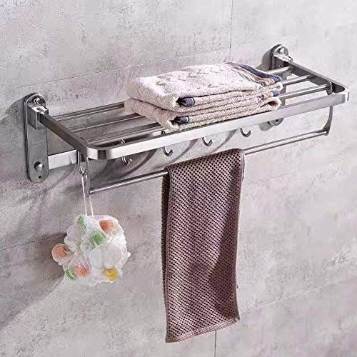 Mensola Porta Asciugamani Pieghevole In Acciaio Inossidabile Con Ganci Mensola Portaoggetti Per Binario Dell'Hotel Multifunzionale a Parete Per Bagno Cucina, 56,5 x 23,5 x 17,5cm