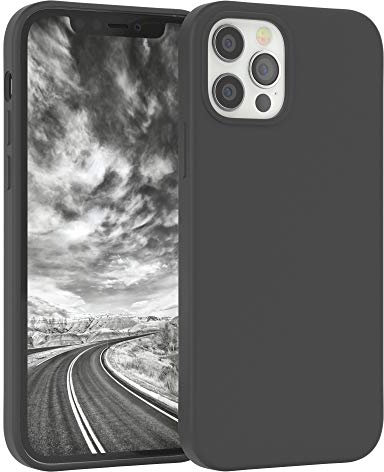 EAZY CASE Premium Silikon Handyhülle kompatibel mit iPhone 12/12 Pro, Slimcover mit Kameraschutz und Innenfutter, Silikonhülle, Schutzhülle, Bumper, Handy Case, Hülle, Softcase, Anthrazit