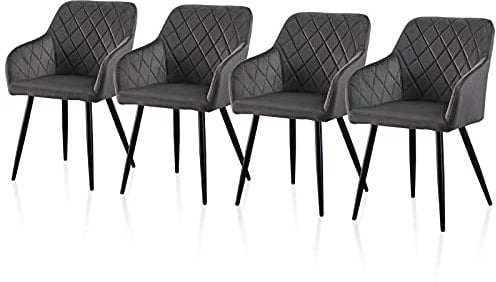 TUKAILAi Dining Chairs Set of 4 Grey Velvet Upholstered Kitchen Leisure Chairs with Backrest and Metal Legs, Lounge Accent Armchair for Home Living Room Office Reception