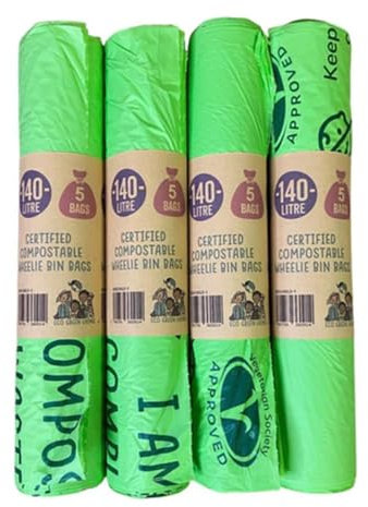 Eco Green Living 140L Wheelie Bin Liners, Strong and Durable Refuse Sacks for Small Wheelie Bins, Dustbins and Household Waste, Tie Handle Garbage Bags, 20 Bags