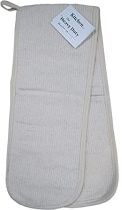 Heavy Duty Thick Double Oven Glove 100% Cotton in Natural Linen Beige Colour 18cm x 92cm
