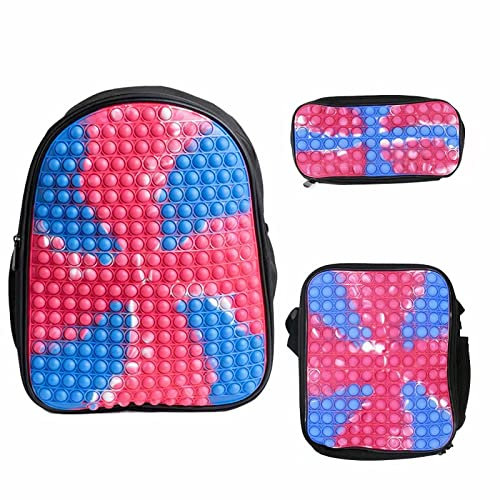 Pop it Schultaschen Set Rucksack + Schultertaschen + Doppellagiges Federmäppchen für Jungen Mädchen Kinder Schulrucksack (2,(16 Zoll))