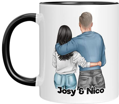TassenTicker - Tasse Personalisiert mit Pärchen Motiv - Couple - Jahrestag - Valentinstag - Hochzeit - Für Paare - Für Freund/Freundin - Kaffebecher (Schwarz)