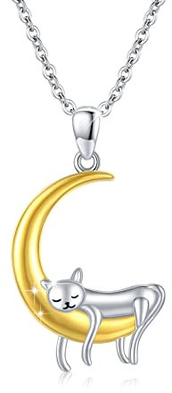OHAYOO Katzen Mond Kette 925 Sterling Silber Tier Mond Anhänger Halskette Katzen Schmuck Geburtstags Geschenke für Mädchen Frauen Katzenliebhaber Kinder