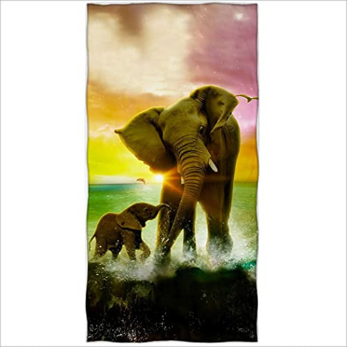 Zomer Strandtuch 70x140cm,Bedrucktes Mikrofaser Badetuch-Elefant Zeichnung