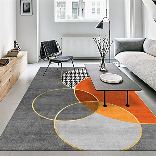 teppichboden auslegware orange Teppich kreisförmiges geometrisches abstraktes orangefarbenes Muster weicher rutschfester Teppich kinderteppich jungen 200X250CM mädchen teppich kinderzimmer 6ft 6.7''X8