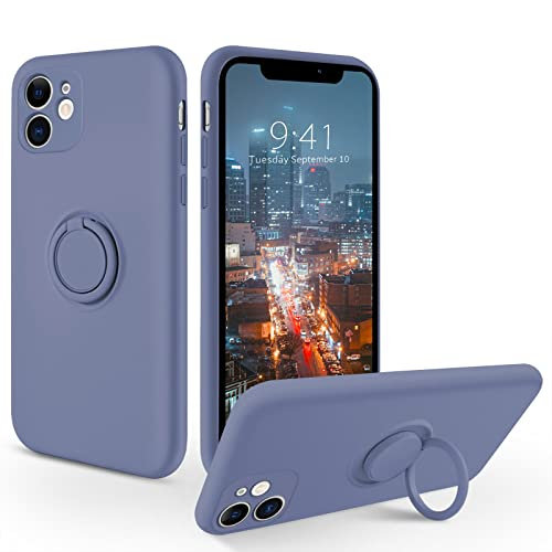 SouliGo for iPhone 11 Case Silicone Gel with 360° Ring Holder Kickstand【Compatible Magnetic Car Mount】 Slim Soft Rubber Protective Shockproof Phone Cover Cases for iPhone 11 6.1 - Lavendar Gray