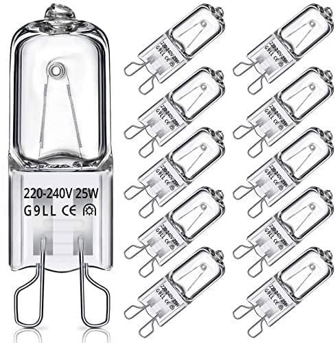 TOKIISHE G9 Halogen Light Bulbs 25W, G9 Dimmable Capsule Bulb for Oven, Wax, Lamps, 2800K Warm White, 220V - 240V, 10 Packs