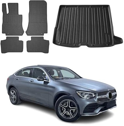 OMAC Fußmatten Kofferraumwanne für Mercedes GLC 2015-2022 TPE 5tlg Schwarz | inkl. Kofferraumwanne (Satz), Gummimatten, Automatten, Allwetter, Antirutsch, fahrzeugspezifisches Produkt, wasserdicht