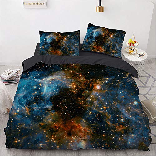 Luowei Bettwäsche 200x200cm Weltraum Galaxie Muster Bettbezug Set 3 Teilig Mikrofaser Kinder Jungen Deckenbezug mit Reißverschluss und 2 Kissenbezüge 80x80 cm – (Galaxy 2, 200 x 200 cm)