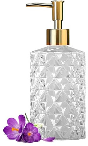 Seifenspender aus klarem Glas für Badezimmer, 330 ml, Lotion-Seifenspender mit Goldener Pumpe, Kristall-Design, Duschgel, Shampoo (klar mit Goldener Pumpe)