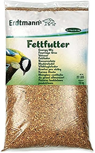 Erdtmanns Fettfutter für Wildvögel 10 kg – Energiereiches Wintermüsli mit Haferflocken, Erdnüssen & Rosinen – Für Amsel, Rotkehlchen & Co – Ganzjährig & schalenfrei