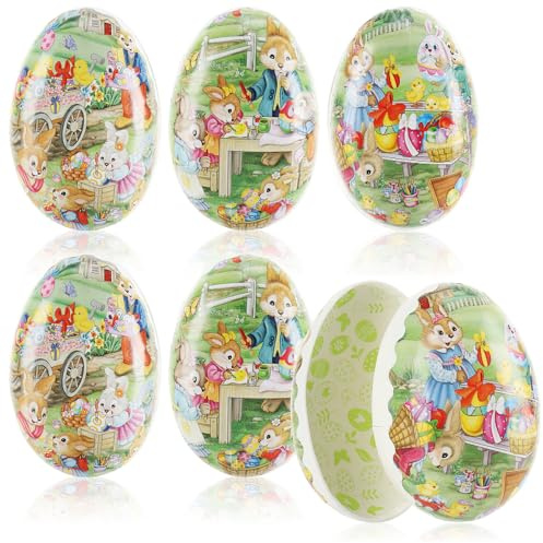 com-four® 6X Osterei zum Befüllen - 12 cm Bunte Füll-Eier für Ostern - aufklappbare Papp-Eier mit traditionellen Oster-Motiven - füllbare Deko-Ostereier (6 Stück - Hasenschule L)