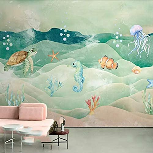 3D Wallpaper Color Turtle Cartoon Sea Animal Kids Room Background Wall Decoration 3D Wallpaper Paste Living Room The Wall for Bedroom Mural border-250cm×170cm