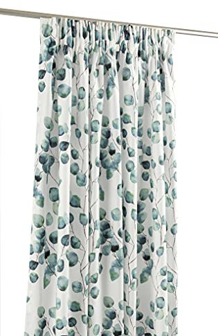 LANDKING Gardine, Vorhang, Dekoschal mit Multifunktionsband, EUKA Eukalyptus, Digitaldruck, Blickdicht, 140 x 245 cm, Landhaus, Romantik, Polyester, Farbe grün