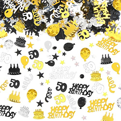 Konfetti happy birthday, 50. Geburtstag Deko Konfetti Gold Schwarz, Tischdeko 50 Geburtstag Mann, Streudeko 50. Geburtstag Schwarze Luftschlangen, Glitzer Konfetti Geburtstag Frau Mann