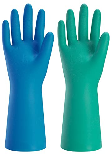 Bamllum 2 Paar wiederverwendbare Küchenhandschuhe zum Geschirrspülen – Nitrilkautschuk-Geschirrhandschuhe, wiederverwendbare Haushalts-Reinigungshandschuhe, flexibel, langlebig und rutschfest (groß,