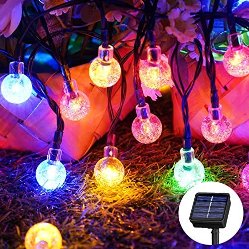 Lichterkette Außen Solar Wetterfest, 100 LED 18M 59Ft 8 Modi IP65 Solarlichterkette Bunt Kristall Kugeln Außen/Innen Lichter Beleuchtung für Balkon Terassen Garten Bäume Weihnachten Partys Fenster