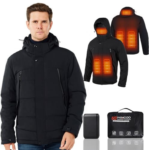Chaqueta Calefactable Adecuado Para Hombres y Mujeres,Chaqueta Calefactable con Capucha Impermeables para Trabajo al Aire Libre Esquí Montar Motocicleta (L, Negro)