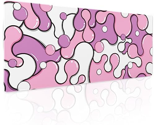 Pink Pastel Purple Mouse Pad XL Anime Cool Geometric Japanese Extended Desk Mat 80X30cm Non-Slip Rubber Base Stitched Edge Large Mousepad for Desk Gaming Laptop Desktop,31.5×11.8 Inch