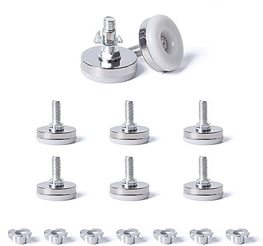 Tycoonest M8 X 35MM Adjustable Furniture Levelling Feet Set of 8, Screw-in Round Base Table Leg Extender Adjuster Floor Protector, Leg Levelers for Bed Sofa Cabinet Garden Table Cupboard, with T Nuts