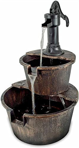 Indoor/Outdoor Garden Water Fountain Outdoor water fountain 2 Tier Garden Barrel Water Fountain & Pump Outdoor, Patio, Deck Feature 3m Cable for Deck, Patio, Porch, Yard Decor Decoration