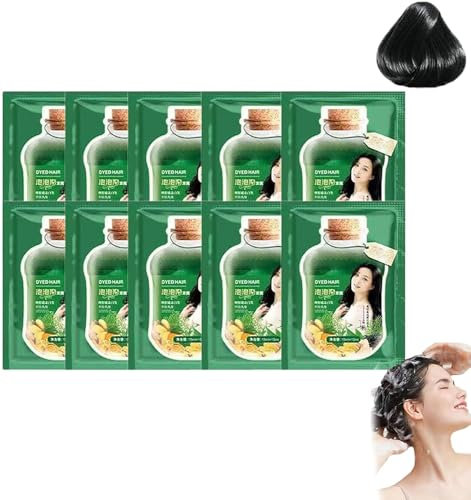 10 champús para tinte de cabello con burbujas vegetales, tinte para el cabello y cuidado del cabello 2 en 1, crema para tinte para el cabello con esencia vegetal (Negro)