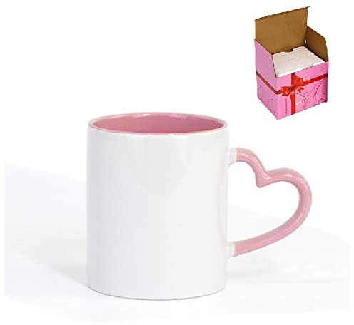Travel Mug Ceramic Mug DIY Photo Heart Shape Handle Color Inside and Color Hand Cup Customized Pictures LOGO Name Text Creative Cut Gifts Mugs (Color : Pink-2, Size : 350ml)