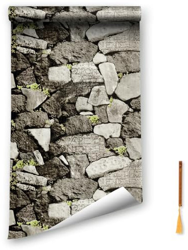 Oufdj-iPro Papel pintado de piedra Papel pintado de vinilo de ladrillo 44.5x800CM Papel pintado autoadhesivo pared impermeable Rollo de exquisitos marcadores de madera