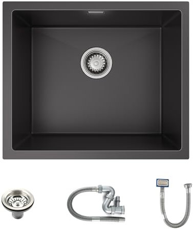 TORVA Fregadero de cocina de acero inoxidable negro, 50 x 43 x 19 cm, color gris plomizo