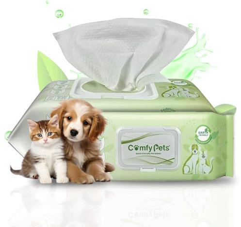 Comfy Pets Lingettes humides | Lingettes douces et épaisses sans parfum pour animaux de compagnie | Lingettes pour chats et chiens pour oreilles, pattes, corps et fesses | Lingettes biodégradables