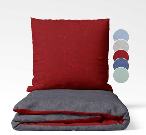 sleepling Biber Bettwäsche, Feinbiber 155 x 220 cm, Wendebettwäsche dunkelrot-dunkelgrau, 1 Bettbezug und 1 Kissenbezug 80 x 80 cm, Ökotex, waschbar bis 60 Grad