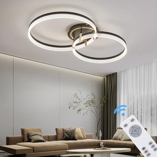 Eurotondisplay LED Deckenleuchte mit Fernbedienung oder Handy-App Lichtfarbe/Helligkeit einstellbar schwarz gold lackierter Alurahmen sehr leicht (TY4567-56Y)