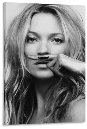 TINCHEW Kate Moss, Schnurrbart, Schwarz-Weiß-Foto-Poster, Tapisserie, Drucke, Zimmer, ästhetische Wandkunst, Schlafzimmer, Heimdekoration, 30 x 45 cm